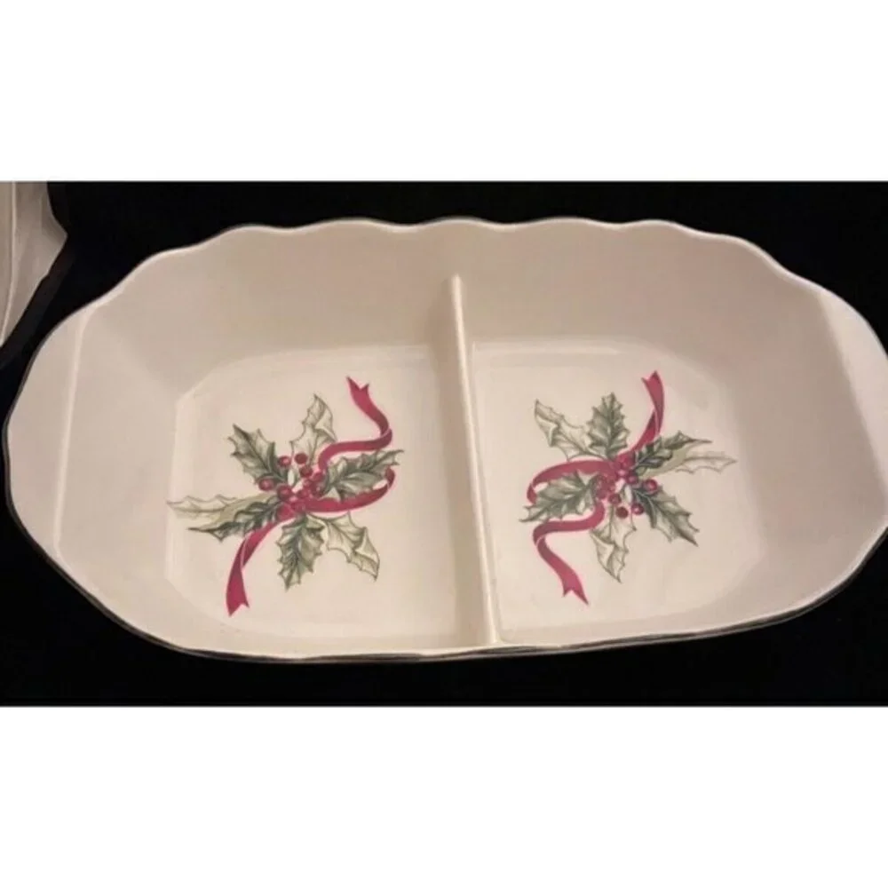 Charter‎ Club Winter Garland Divided Vegetable Serving Bowl Christmas Macy's